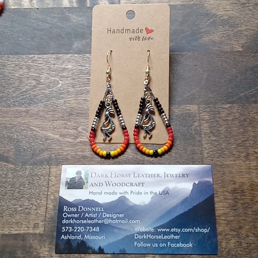 Beaded Dangle Earrings with Kokopelli Charms